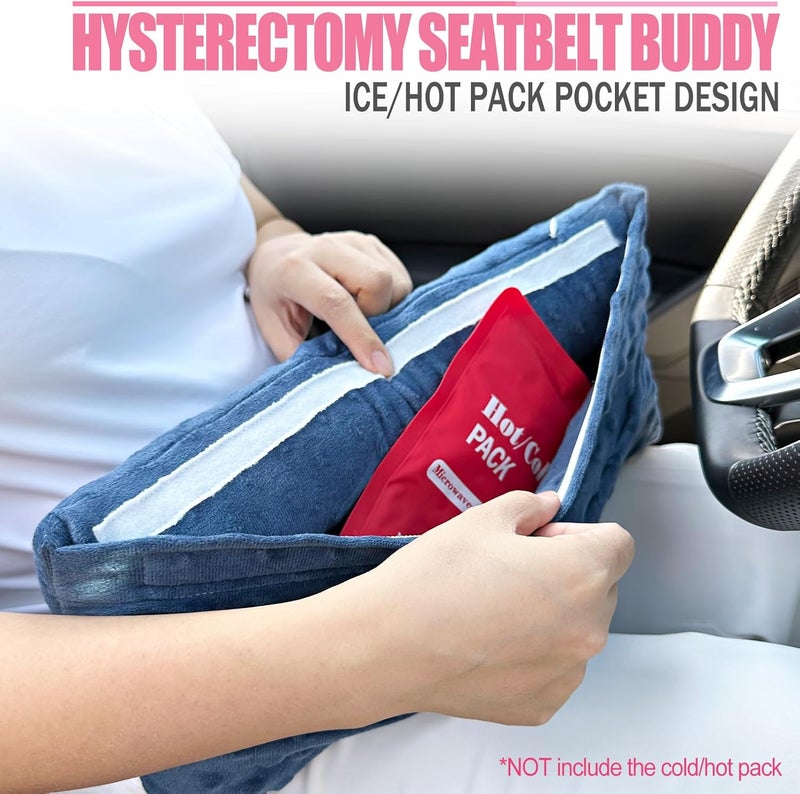 HapiPoppy Hysterectomy Seatbelt Pillow Hysterectomy Recovery Must Haves Post Surgery Abdominal Pillows with Ice/Hot Pocket for Tummy Tuck C-Section Recovery Gifts Minky Dot Denim Blue - Image 2